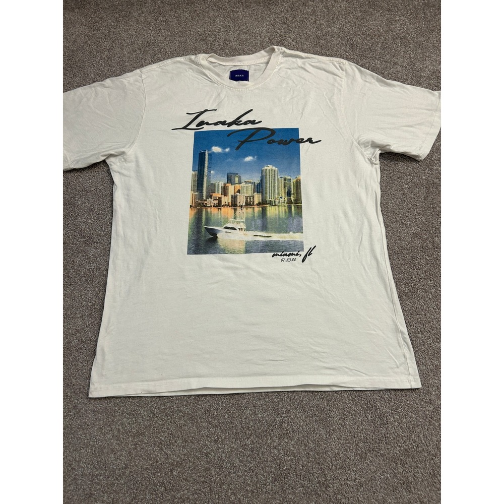 Inaka Power Graphic T-Shirt Mens Large White Excellent Miami Chicago LA Tee